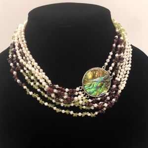 Genuine Freshwater Pearl, Garnet, Peridot necklace